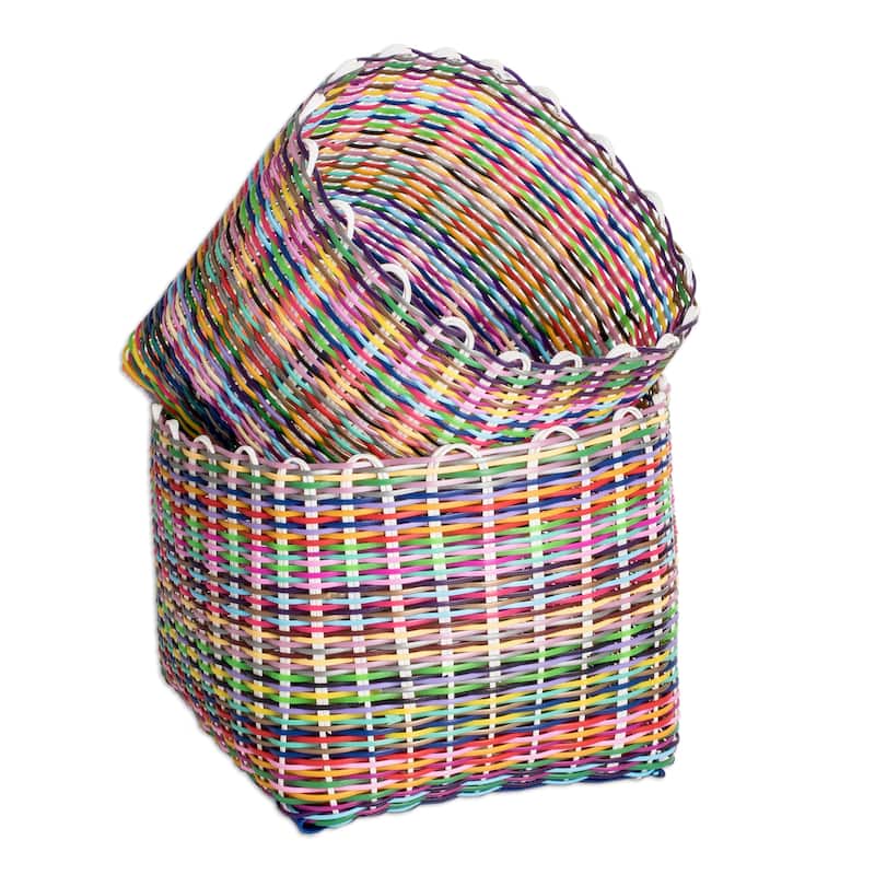 Novica Handmade Floral Recycled Plastic Baskets (Set Of 2)