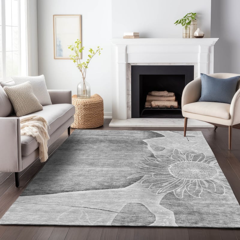 Premium Washable Super Soft Chic Floral Mayfield Rug - Gray - 9' x 12' - Rectangle