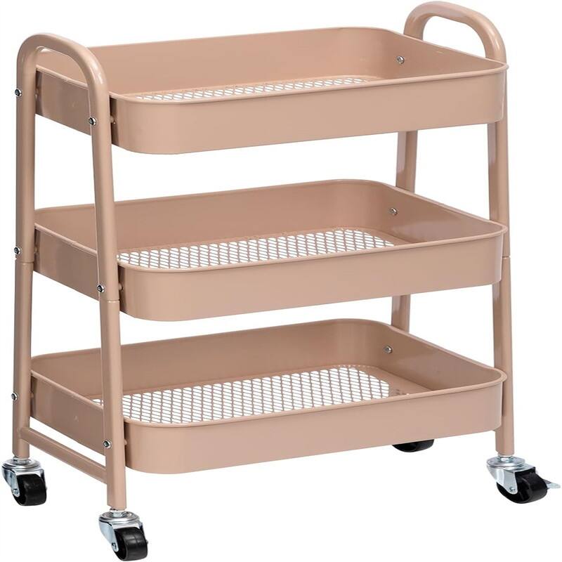 3 Tier Metal Utility Cart - 15.35"D x 11.42"W x 27.5"H - Metal Finish - Milk Tea