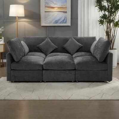 85.4" Chenille Modular Sectional Sofa with Ottoman and USB Ports - U/L-Shaped Convertible Design