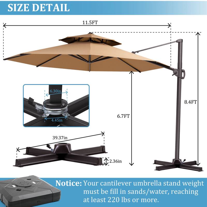 VredHom Offset Cantilever Patio Umbrella with 4-piece Fillable Base