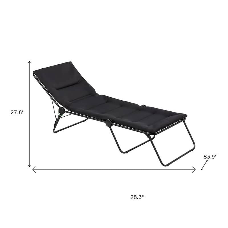 28" Black and Steel Outdoor Chaise Lounge with Black Cushion