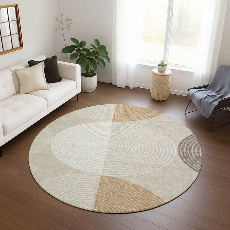 Machine Washable Indoor/ Outdoor Casual Circles Chantille Rug