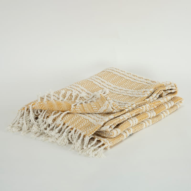 Rizzy Home Hand-made Modern Striped Throw Blanket - Gold/Natural