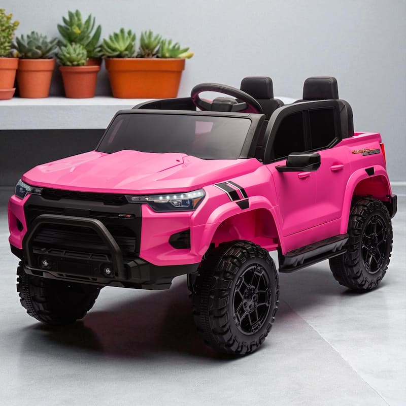 24V Kids Ride-On Electric Pickup, Two-Seater, 4WD, 800W Motors, Remote Control, Bluetooth, USB, Safety Belt for Kids 3+ - Rose Red