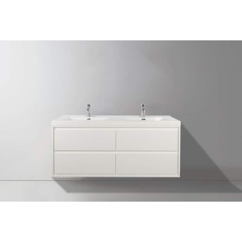 Sage 48" wall mounted bathroom vanity with double basin acrylic top - 48 - glossy white