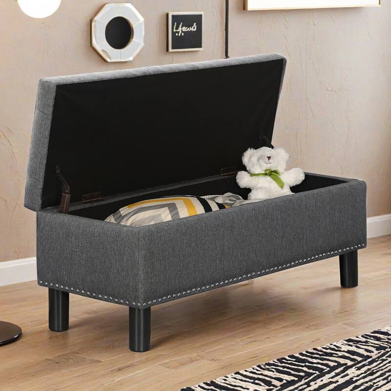Storage Ottoman Bench with Wood Legs