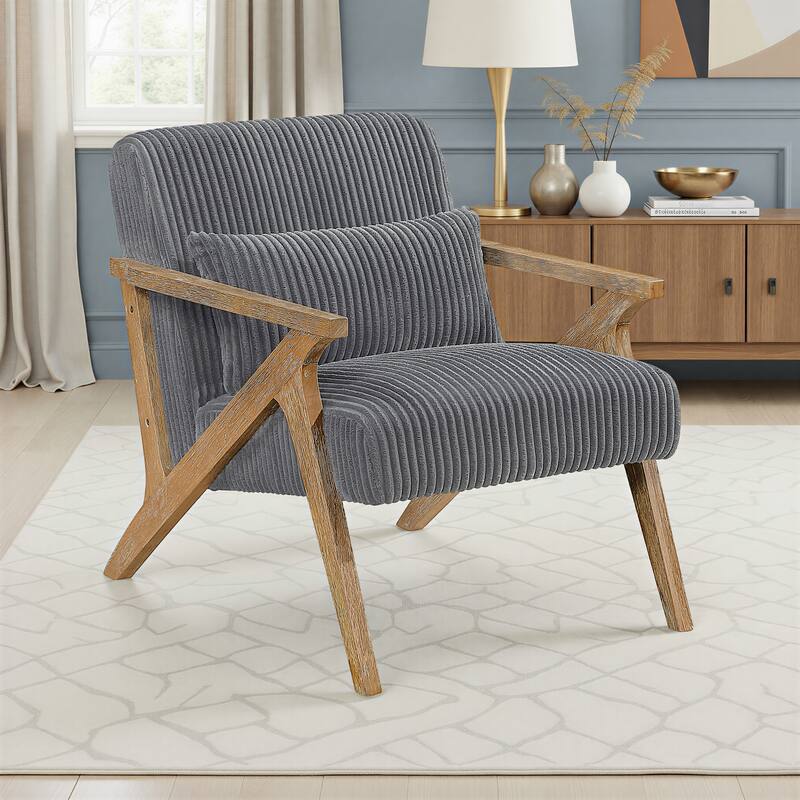 Bennett 27" Corduroy Accent Chair with Wood Frame & Matching Pillow