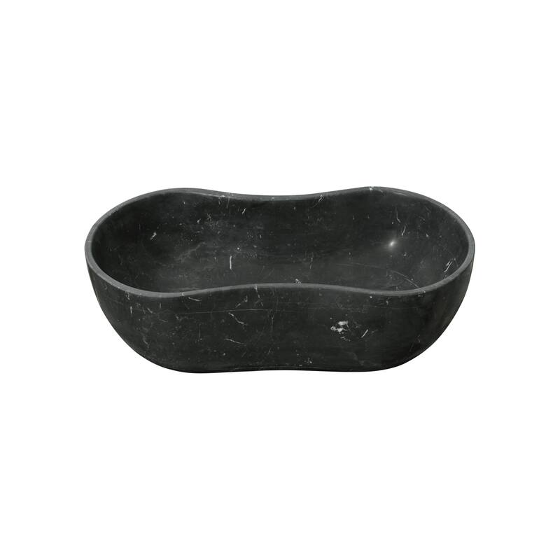 Roomfitters Marble Bathroom Vessel Sink, Natural Stone Countertop Wash Basin, Organic Wavy Vanity Bowl, Matte Finish, Dark Grey