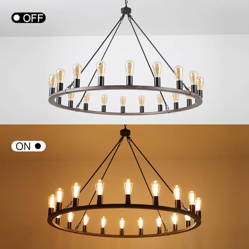 20-Light Round Rustic Wagon Wheel Chandelier, Farmhouse Chandelier, Dining Room Living Room Bedroom Kitchen Light Fixture