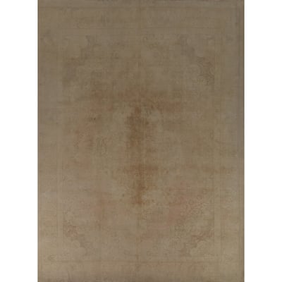 Pink & Gold Beige Tabriz Persian Vintage Rug Handmade Wool Carpet - 10'0" x 13'0"