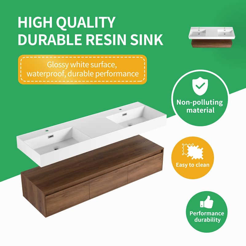 BNK 30/60 inch Floating Single/Double Sink Bathroom Vanity with Soft Close Drawer