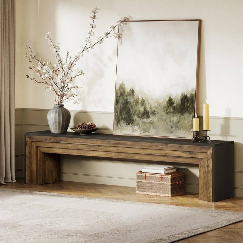 71" Extra Long Wooden Entryway Bench, Shoe Bench Indoor Seating for Hallway, End of Bed, Living/Dining Room, Sofa Back - Black+Brown