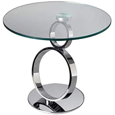 Clear Glass End Table with Pedestal Base and Circle Rings