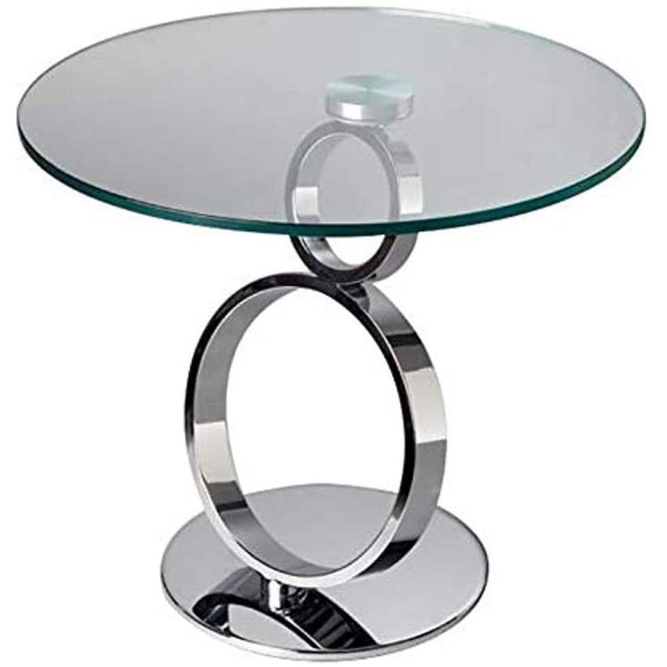 Clear Glass End Table with Pedestal Base and Circle Rings