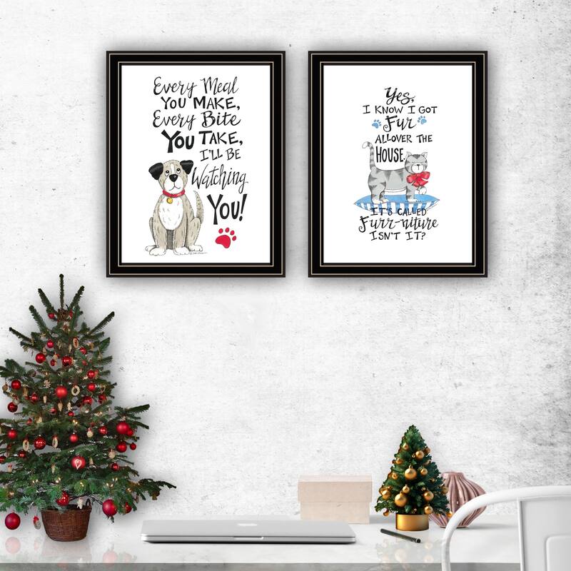 2-Piece Framed Wall Art Set - Humorous "It's Called Furr-niture, Isn't It?", Black Frame