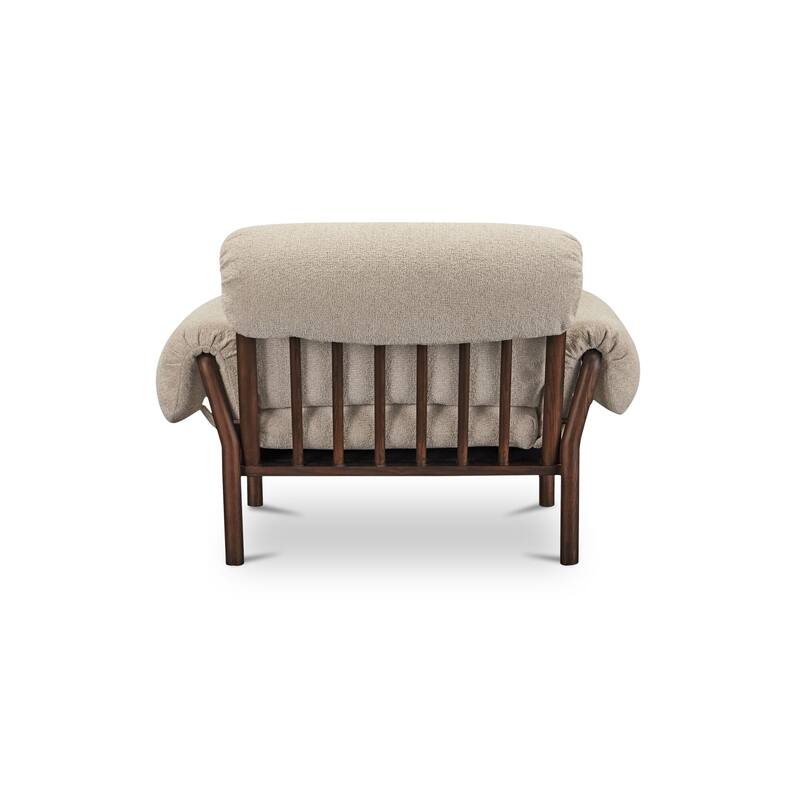 NADAAL STUDIOS Halden Lounge Chair, Spindle-Back Solid Ash Frame with Fold-Over Cushions, Ivory