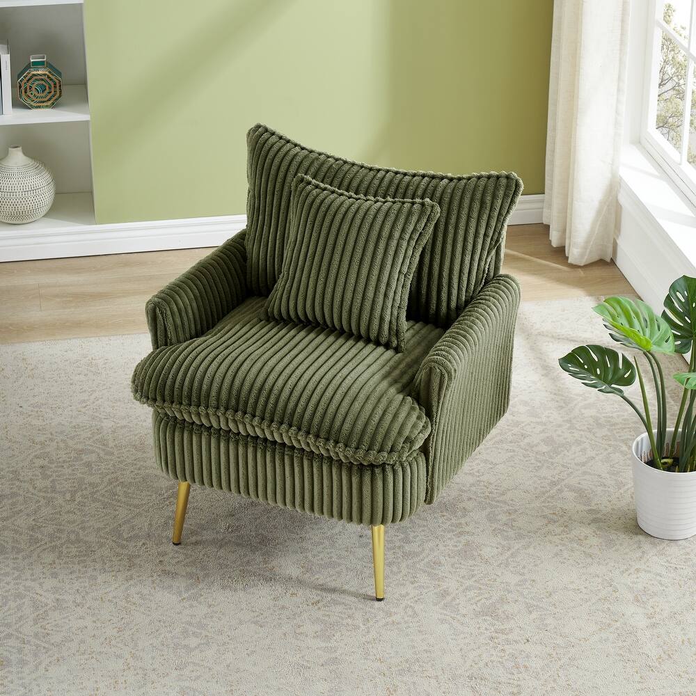 30.31 Inch Single Chair Fashion Sofa, Green Sofa, Coarse Corduroy Fabric, Soft And Comfortable