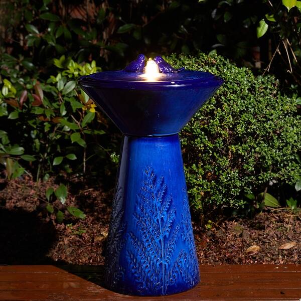 slide 3 of 20, Glitzhome 27.5"H LED Turquoise Two Birds Embossed Ceramic Fountain Blue