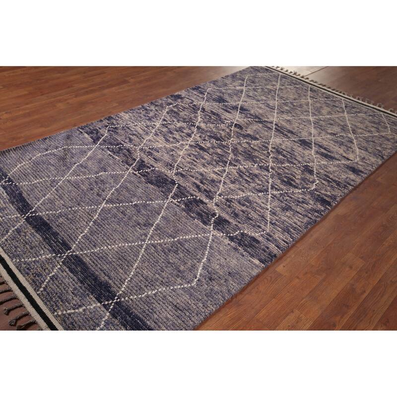 All-Over Trellis Moroccan Area Rug Hand-Knotted Wool Carpet - 4'10"x 9'1"