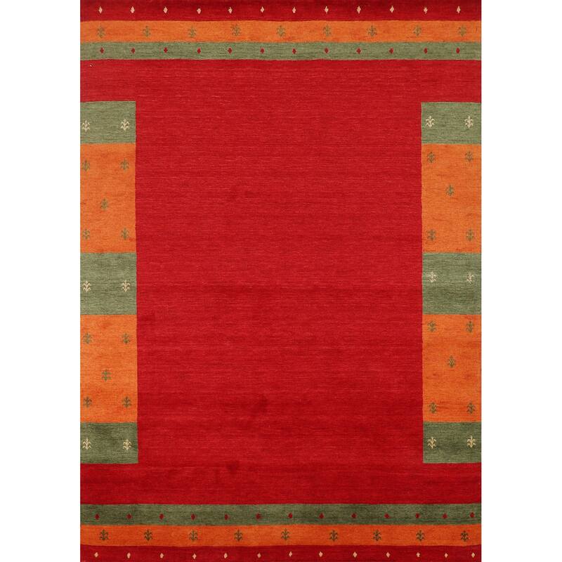 Red Gabbeh Indian Area Rug Handmade Wool Carpet - 5'11"x 7'11"