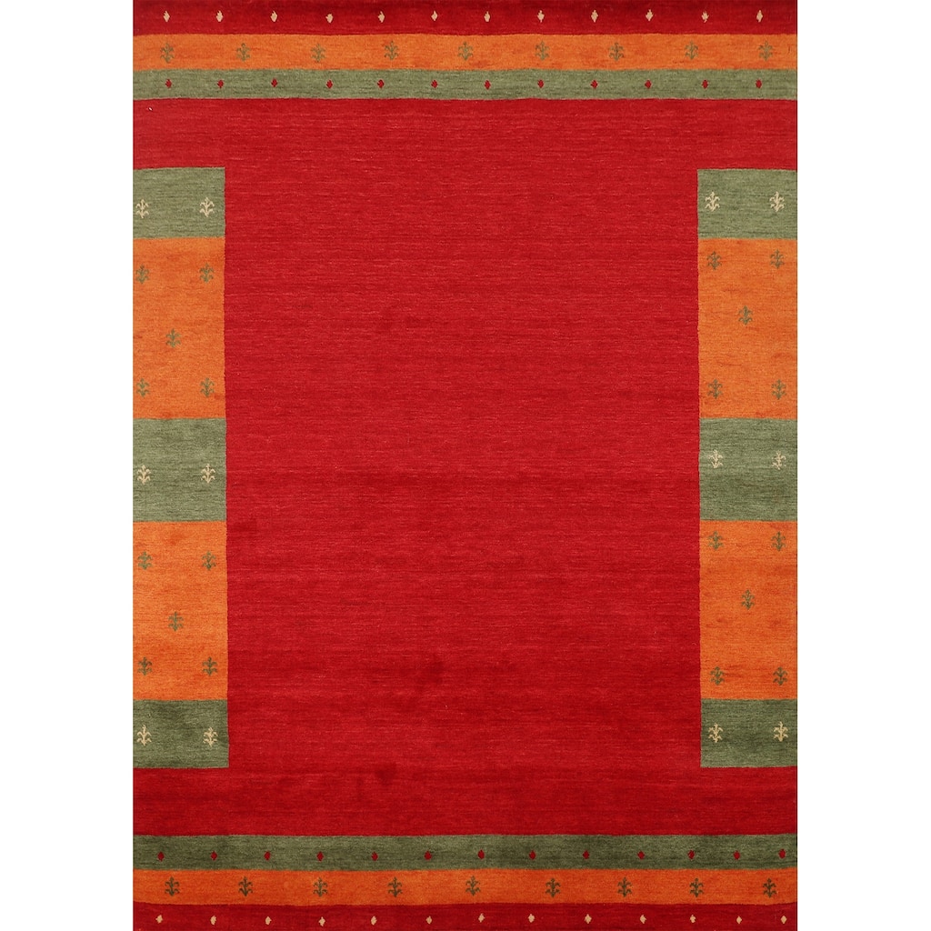 Red Gabbeh Indian Area Rug Handmade Wool Carpet - 5'11"x 7'11"