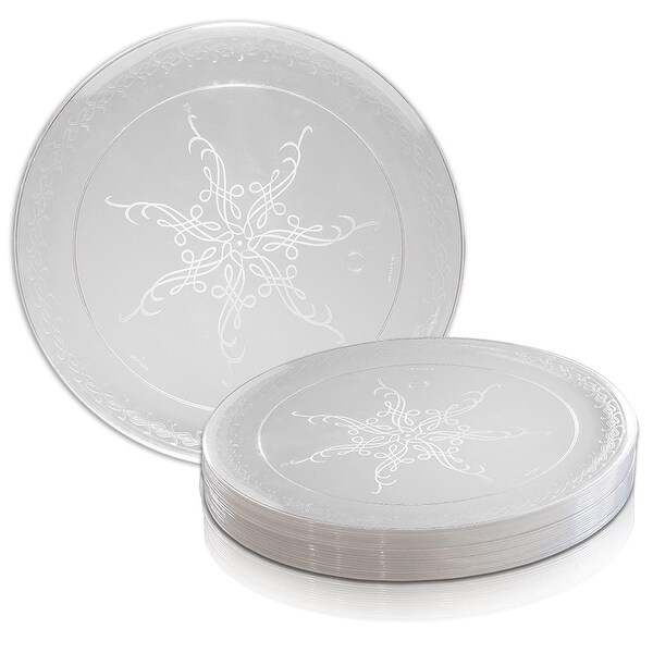 Clear Round Scroll Disposable Plastic Plate Packs Party Supplies