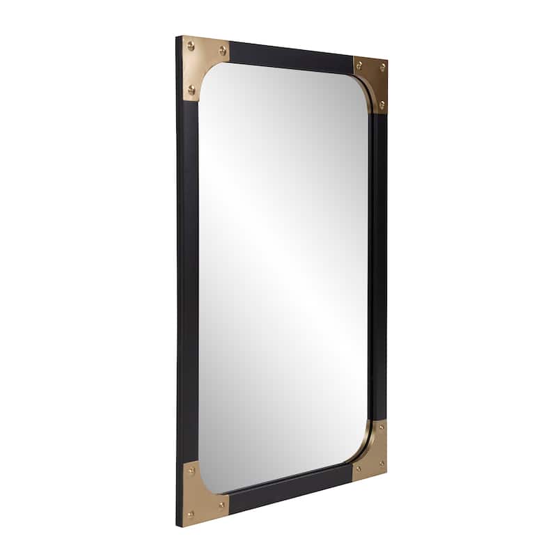 Allan Andrews Atlas Mirror With Metal Frame Matte Black Finish & Brass Corner Accents - 24 x 36 x 1