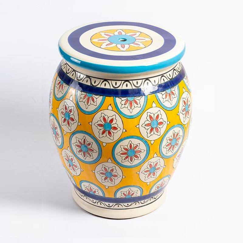 17.75 Inch Tall Ceramic Stoneware Stools in Multiple Color Options - Ceramic - Yellow Navy Cerulean - Medium