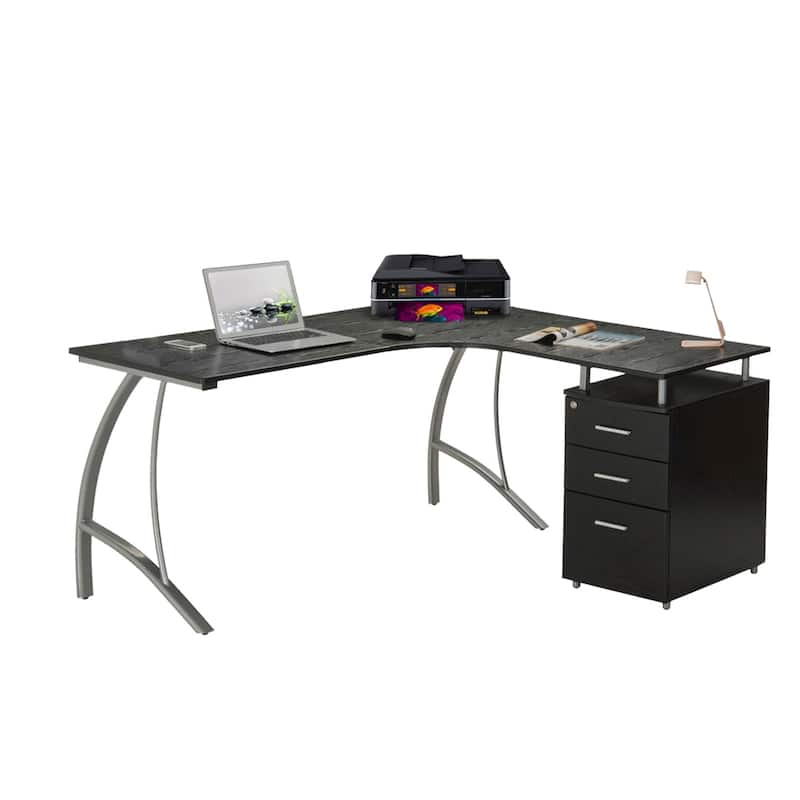 Modern L Shaped Computer Office Desk with Locking Storage and a