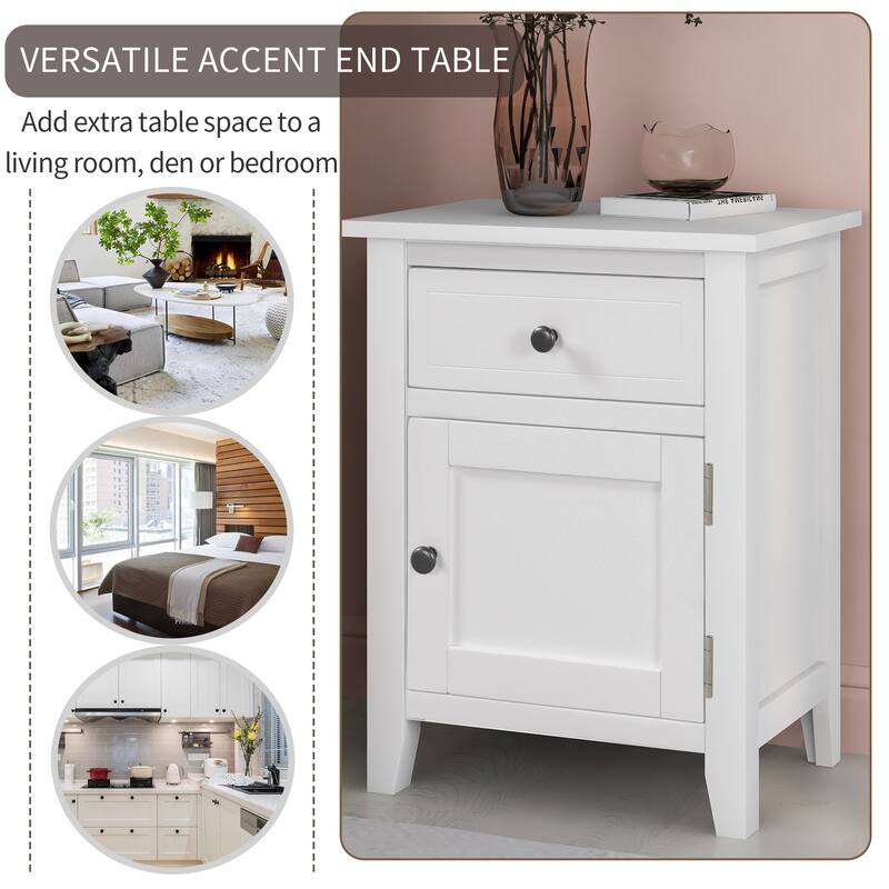 1 Drawer End Table Solid Wood, with 1 Cabinet