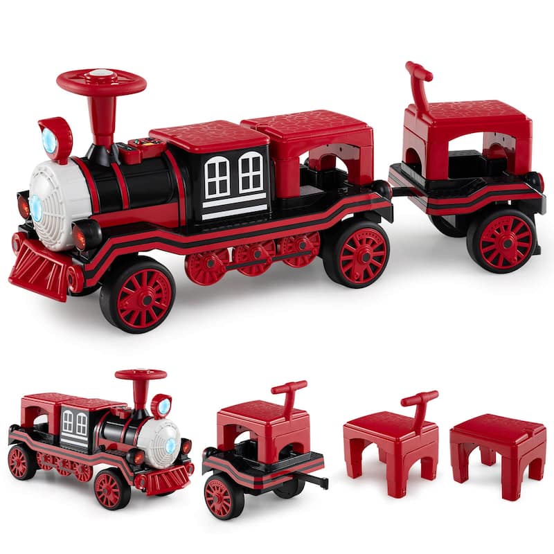 Costway 3-Seater Ride on Train Set Trackless, 12V Ride on Toy Car with - See Details - Red+Black