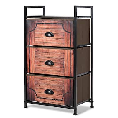 Costway 3 Drawer Fabric Dresser Storage Tower Nightstand Sturdy Steel