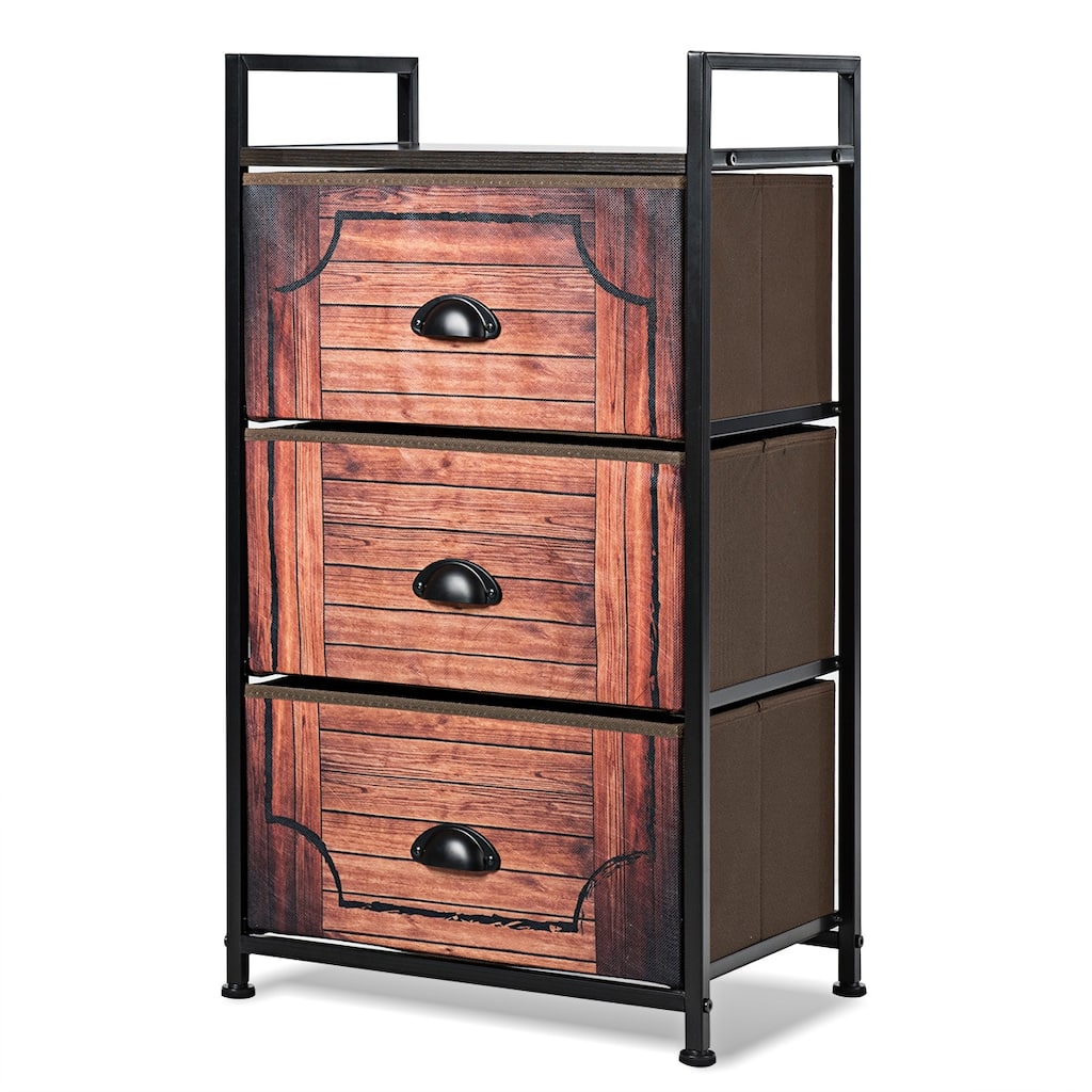 Costway 3 Drawer Fabric Dresser Storage Tower Nightstand Sturdy Steel