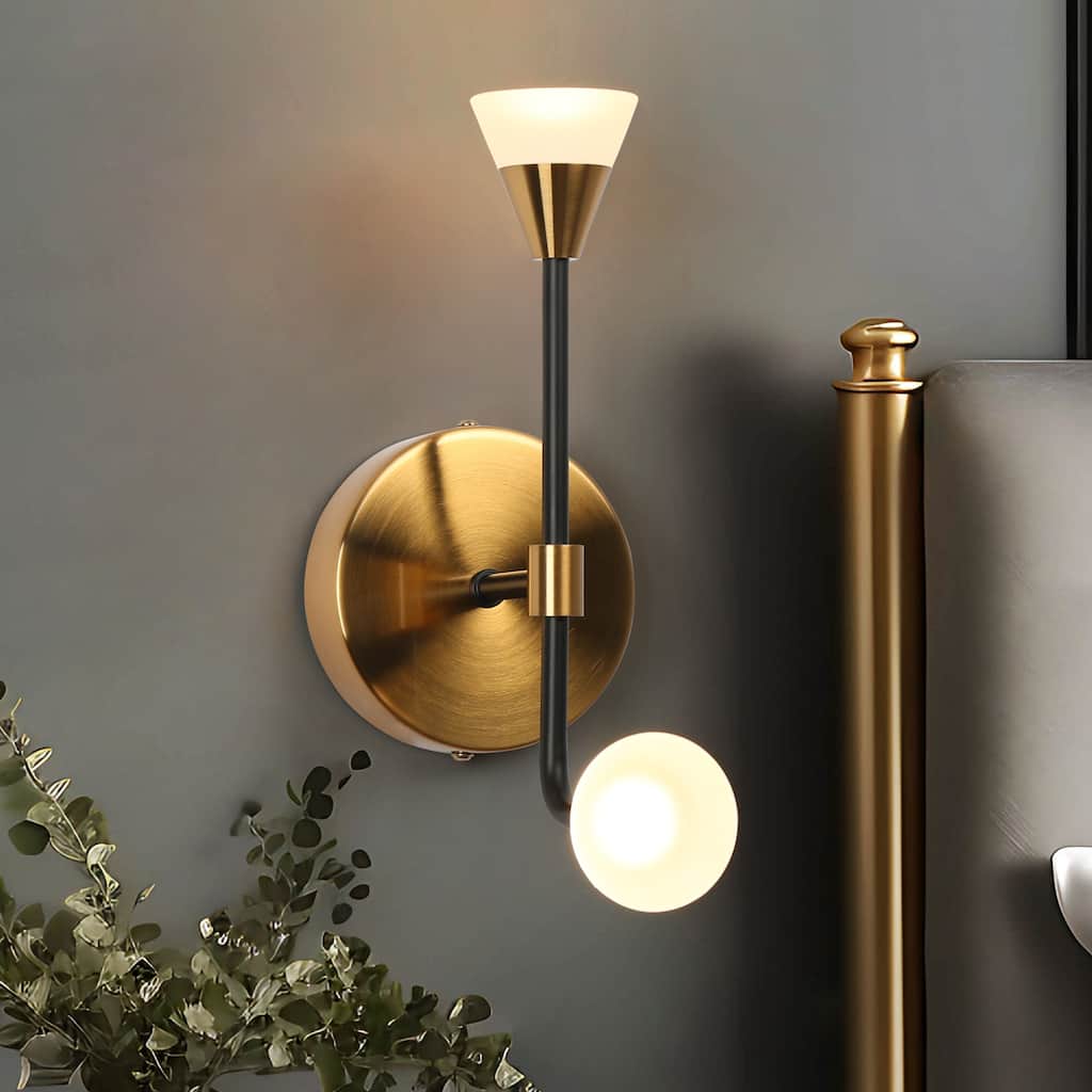 2-Light Modern Contemporary Black Gold LED Wall Sconces Bathroom Vanity Lights with Acrylic Shades - 4.7" L x 7.5" W x 11" H