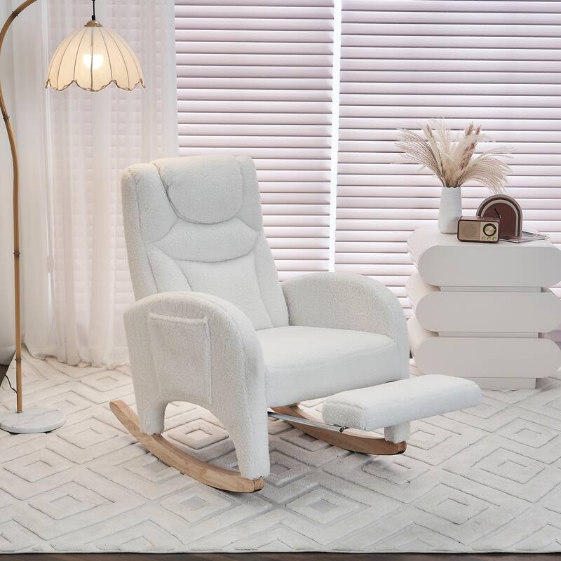 Teddy Fabric Nursery Rocking Chair With Adjustable Footrest