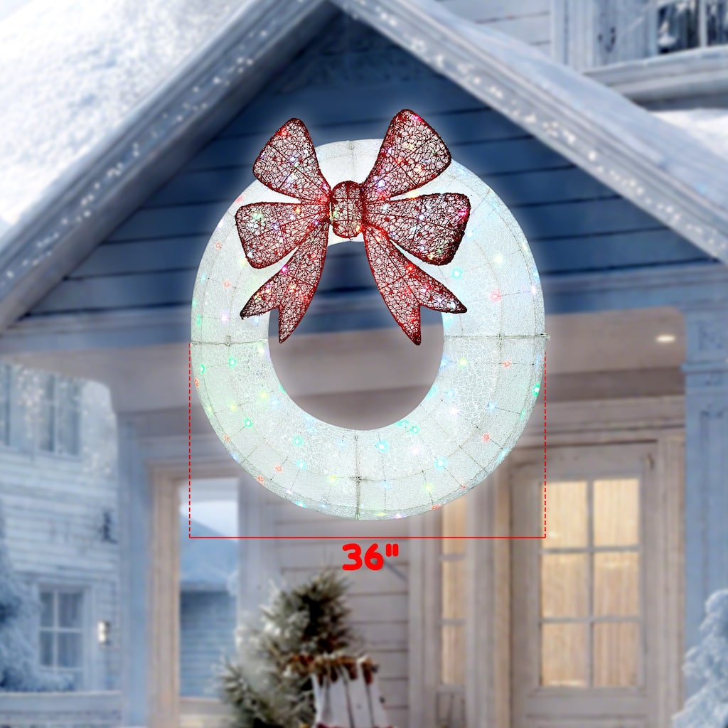 Outsunny 36in Lighted Xmas Wreath: Dual-Color LED, 44 Modes, Indoor/Outdoor