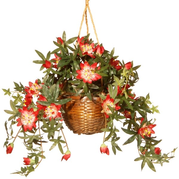 13” Hanging Artificial Red flower in Basket - N/A