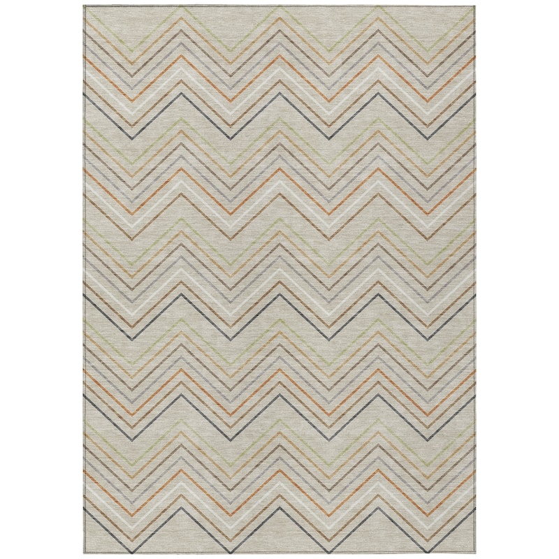 Machine Washable Indoor/ Outdoor Modern Chevron Chantille Rug
