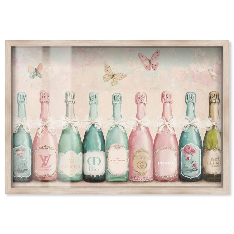 Champagne Mint and Pink Shadowbox by Art Remedy - Natural - 36" x 24"