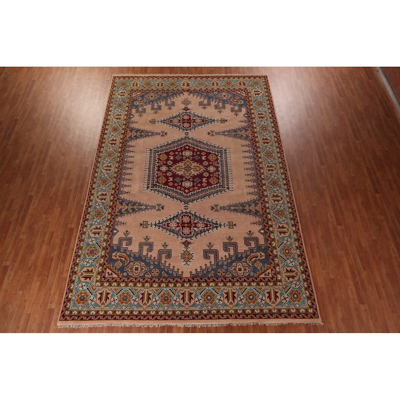 Geometric Viss Indian Large Area Rug Hand-Knotted Wool Carpet - 9'7"x 14'1"