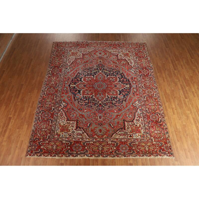 Hand Knotted Oriental 100% Wool Carpet Traditional Medallion Oranges & Rust Heriz (serapi) Area Rug - 12' 4'' X 9' 11''