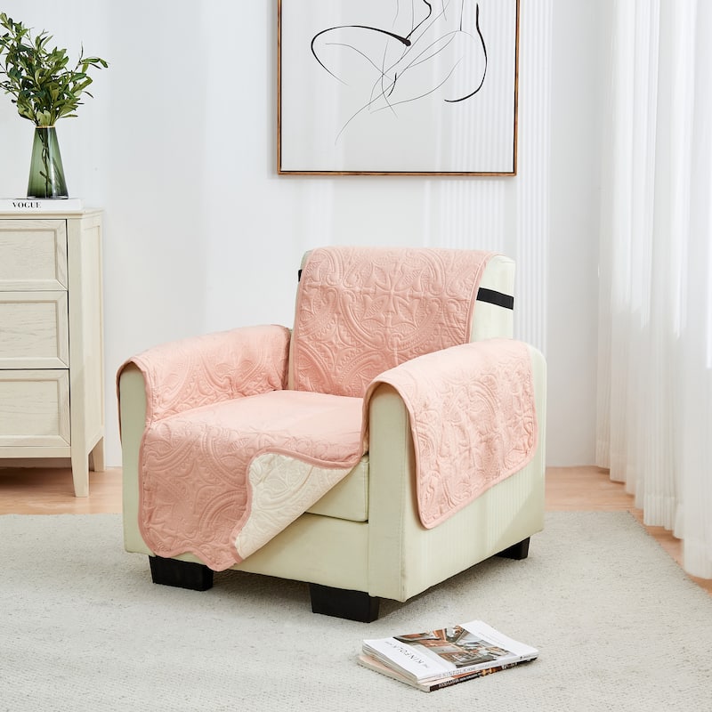 Reversible Chair Cover Quilted Pet Furniture Protector Slipcover - Dusty Rose / Taupe
