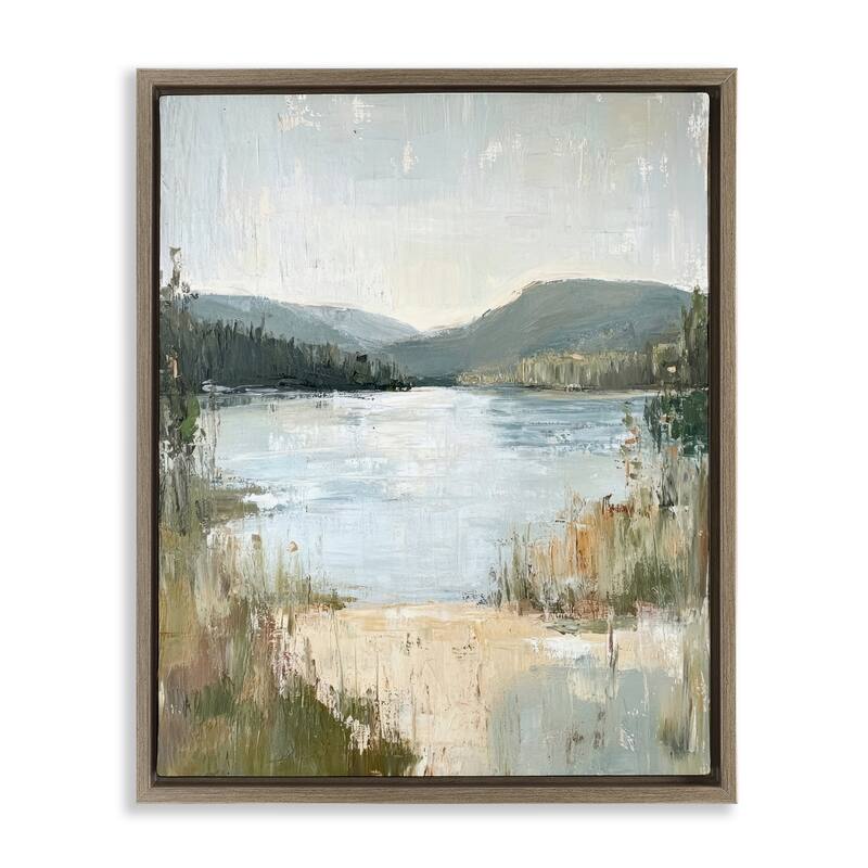 Stupell Abstract Lake Shore & Mountains Framed Floater Canvas Wall Art Design By Petal Prints Design - 25 x 31 - Brown