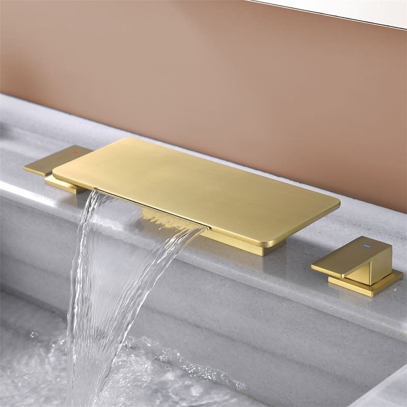 Waterfall Tub Faucet Deck Mount Brass 3 Holes Bathtub Faucet Modern Double Handle Tub Filler