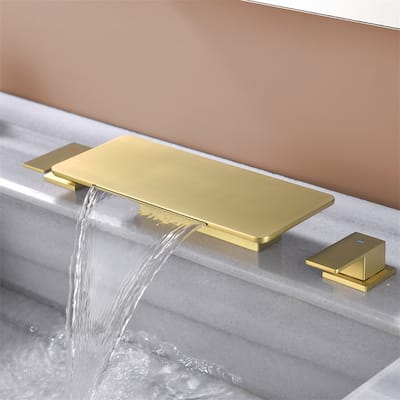 Waterfall Tub Faucet Deck Mount Brass 3 Holes Bathtub Faucet Modern Double Handle Tub Filler