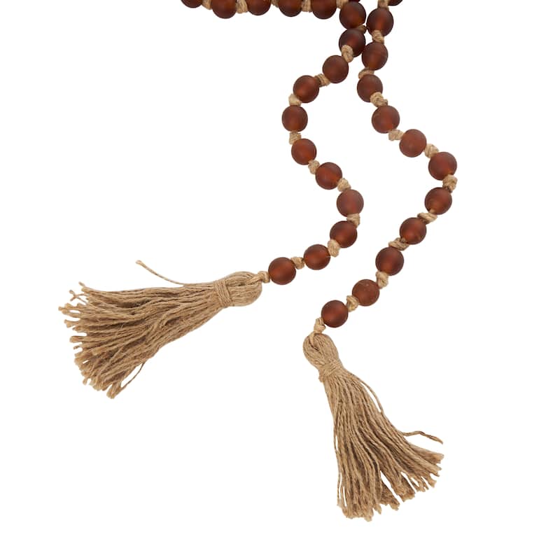 Glass Handmade Round Long Beaded Garland with Tassel with Knotted Brown Jute