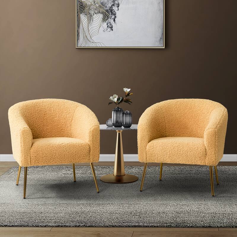 Rovigo Modern Upholstered Living Room Chair Barrel Chair with Metal Legs Set of 2 by HULALA HOME