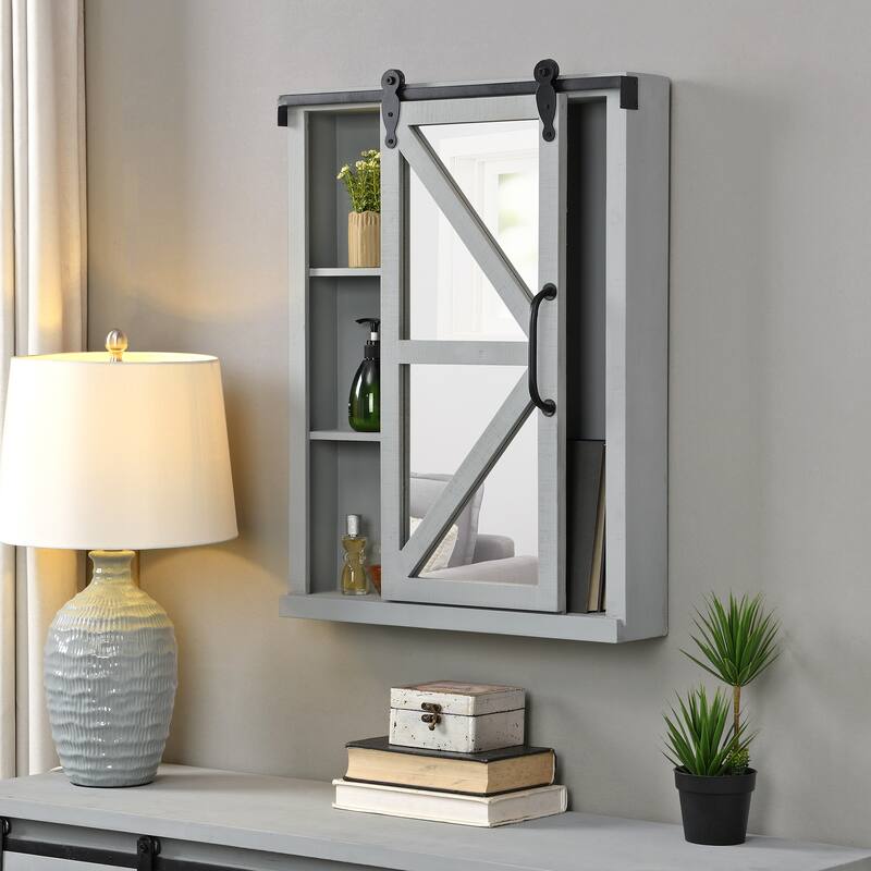 FirsTime & Co. Winona Farmhouse Barn Door Cabinet Mirror, Mirror, 21 x 5.5 x 28 in, American Designed - Gray