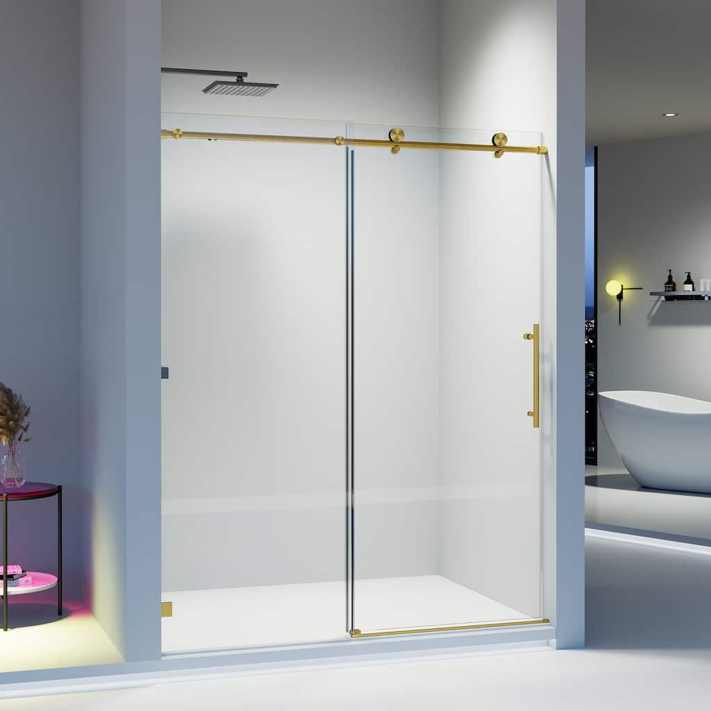 56-60" W x 74" H Frameless Single Sliding Shower Door, 8mm Tempered Glass, Soft-Close Panel, Reversible Install - 60x74"